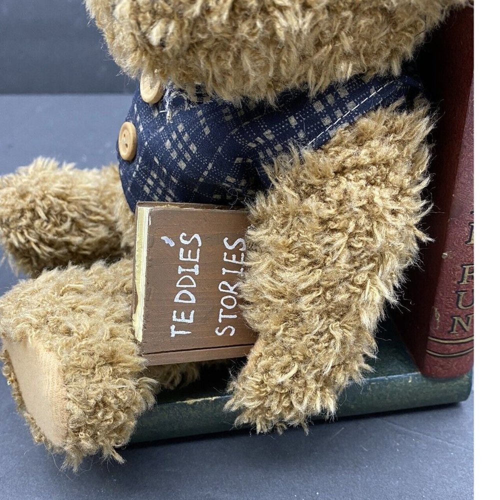 VTG Y2K Teddy Bear Bookends Books Are Fun Wooden Plush Pair Children Library 90s - Picture 6 of 16